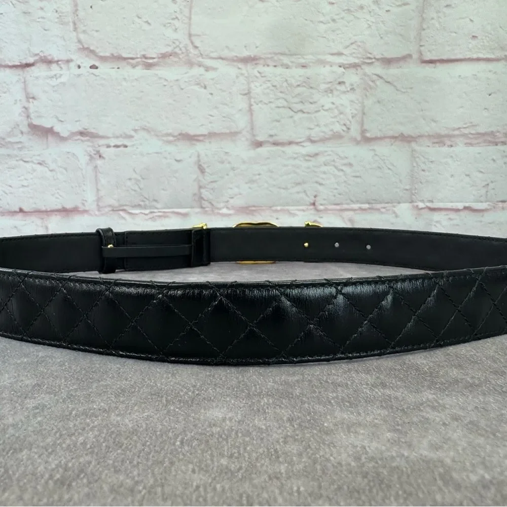 Gucci Zumi Black Leather Quilted Belt with Gold Buckle 550122 90/36 - Picture 3 of 10